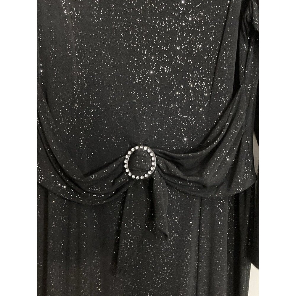Perceptions New York Women’s Size 18 Black Glittery Belted Stretch Midi Dress - Picture 3 of 7